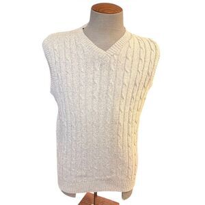 Alan Flusser Men’s Cable Knit Pullover Vest Large Tan Golf Dad